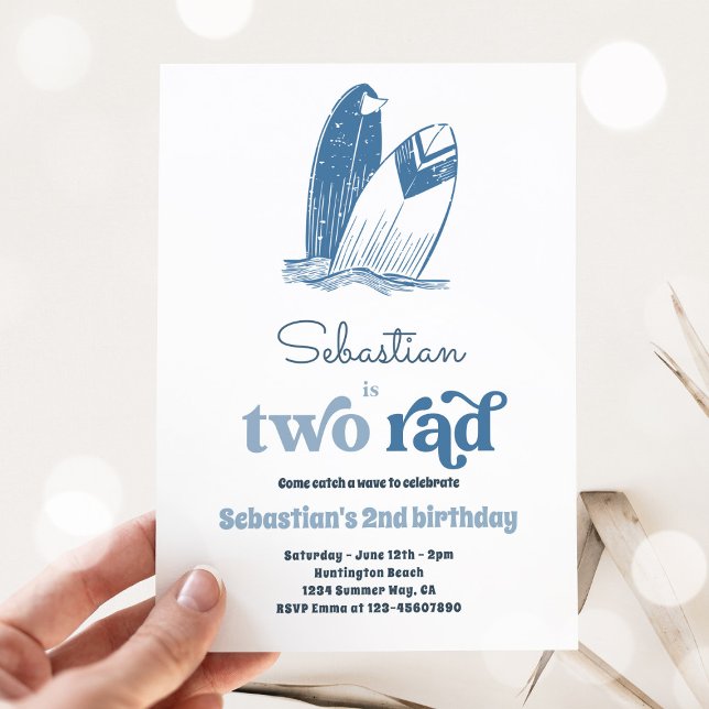 Surf Two Rad Modern Surf 2nd Birthday Party Invitation (Creator Uploaded)