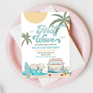 Surf Van Beach Birthday Invitation