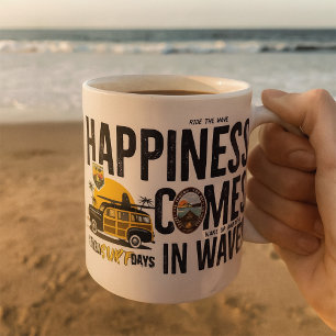 Surf Van Beach Quote Happiness Comes in Waves Coffee Mug