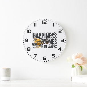 Surf Van Beach Quote Happiness Comes in Waves Large Clock