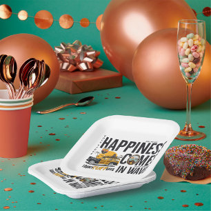 Surf Van Beach Quote Happiness Comes in Waves Paper Plate