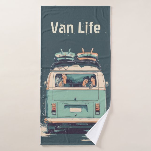 Surf Van Splash – Retro Beach Camper Bath Towel (Bath Towel)