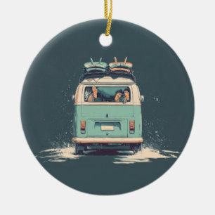 Surf Van Splash – Retro Beach Camper Ceramic Ornament