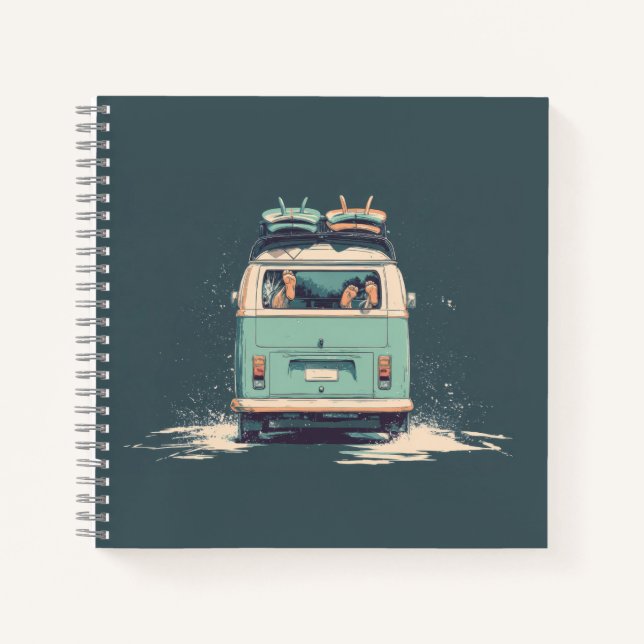 Surf Van Splash – Retro Beach Camper Notebook (Front)