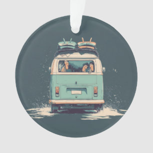 Surf Van Splash – Retro Beach Camper Ornament