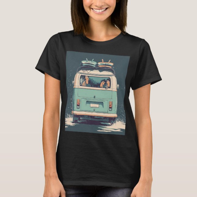 Surf Van Splash – Retro Beach Camper T-Shirt (Front)