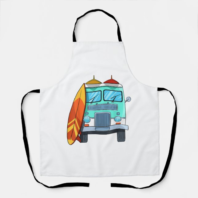 Surf Van Surfboard Palm Trees Surfing Surfer Waves Apron (Front)