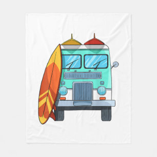 Surf Van Surfboard Palm Trees Surfing Surfer Waves Fleece Blanket