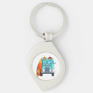Surf Van Surfboard Palm Trees Surfing Surfer Waves Key Ring