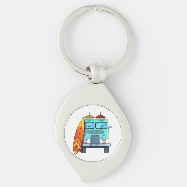 Surf Van Surfboard Palm Trees Surfing Surfer Waves Key Ring (Front)