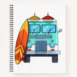 Surf Van Surfboard Palm Trees Surfing Surfer Waves Notebook