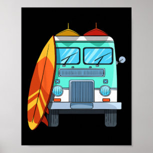 Surf Van Surfboard Palm Trees Surfing Surfer Waves Poster