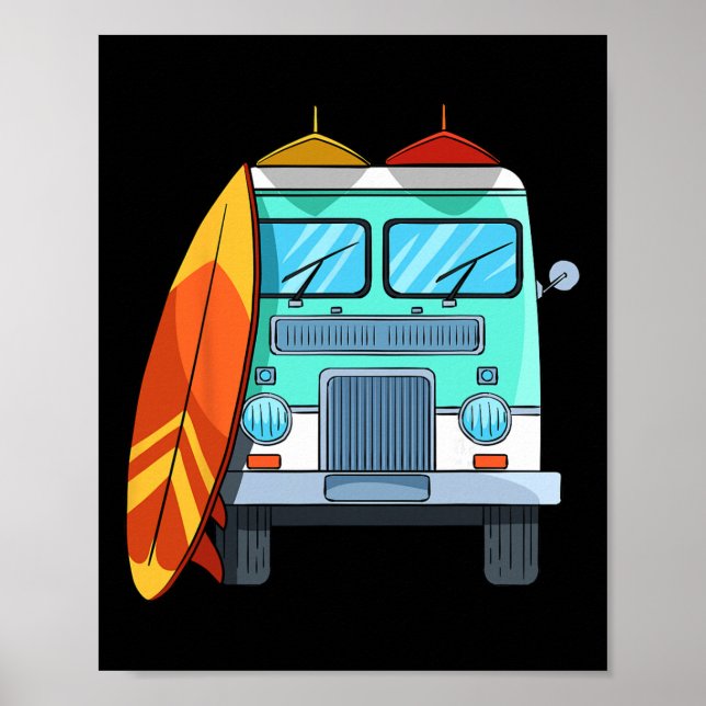 Surf Van Surfboard Palm Trees Surfing Surfer Waves Poster (Front)