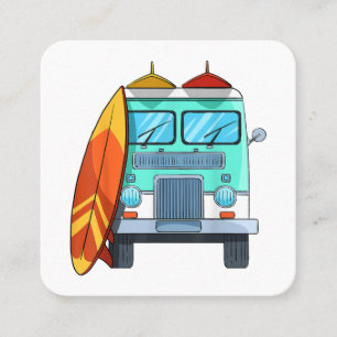 Surf Van Surfboard Palm Trees Surfing Surfer Waves Square Business Card