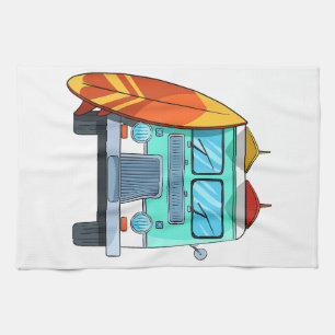 Surf Van Surfboard Palm Trees Surfing Surfer Waves Tea Towel