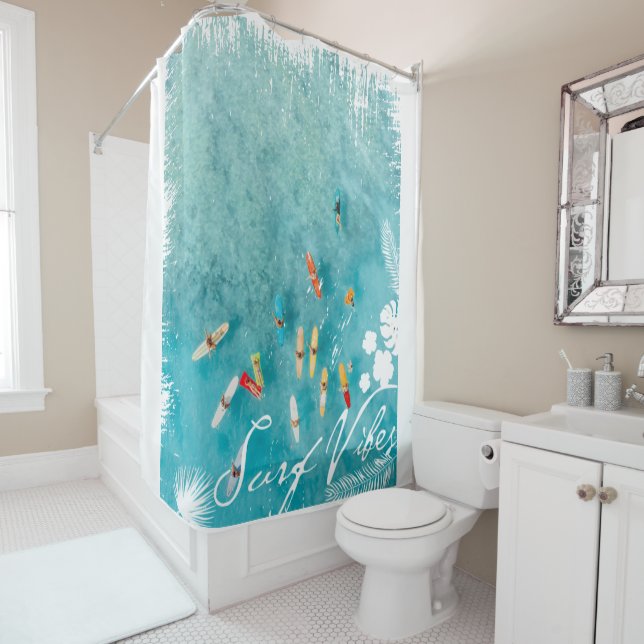 Surf Vibes Beach Surfers Shower Curtain (In Situ)
