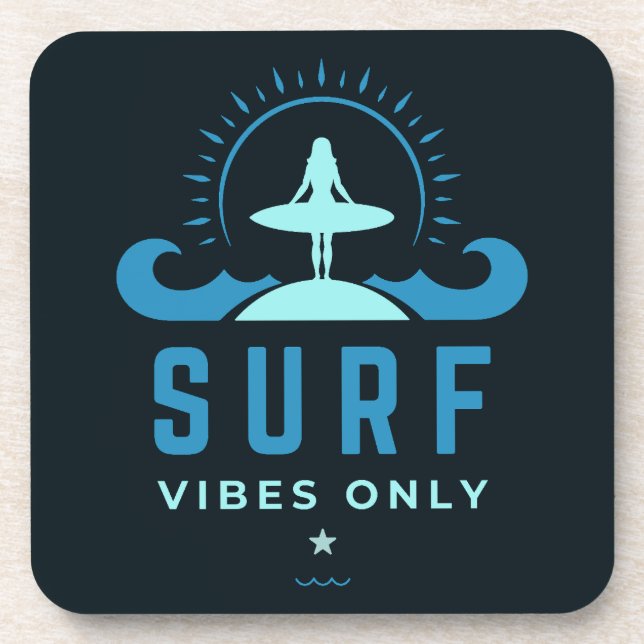 Surf Vibes Only Surfing Quote Coaster (Front)