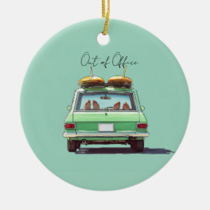 Surf Wagon Road Trip – Retro Beach Car Ceramic Ornament