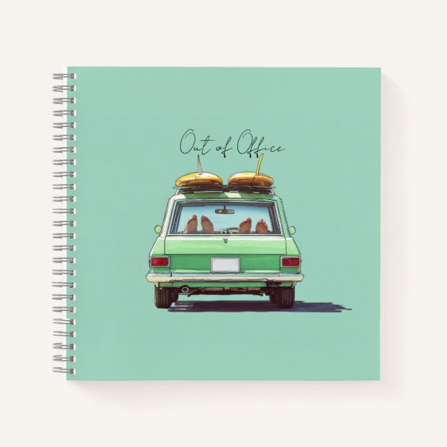 Surf Wagon Road Trip – Retro Beach Car Notebook (Front)