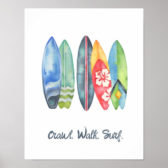 Surf Watercolor Baby Nursery Print Surfboards (Front)