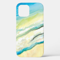 Surf Watercolor Blue Waves and Sand Beach