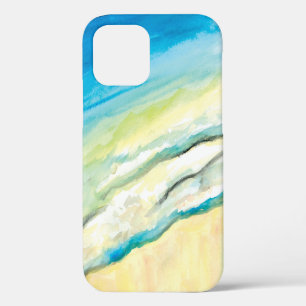 Surf Watercolor Blue Waves and Sand Beach iPhone 12 Case
