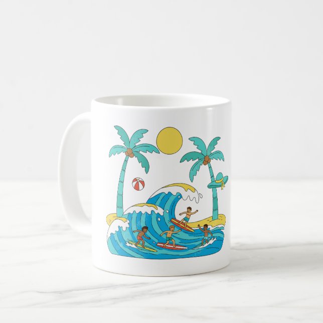 Surf & Waves – Cartoon Beach Gift Mug (Front Left)