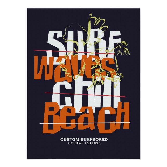 Surf Waves Custom Beach  Long Beach Poster (Front)