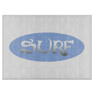 Surf white blue oval glass cutting board