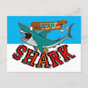 Surf with the shark holiday postcard