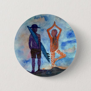 Surf Yoga Sunset Drawing Boho Badge