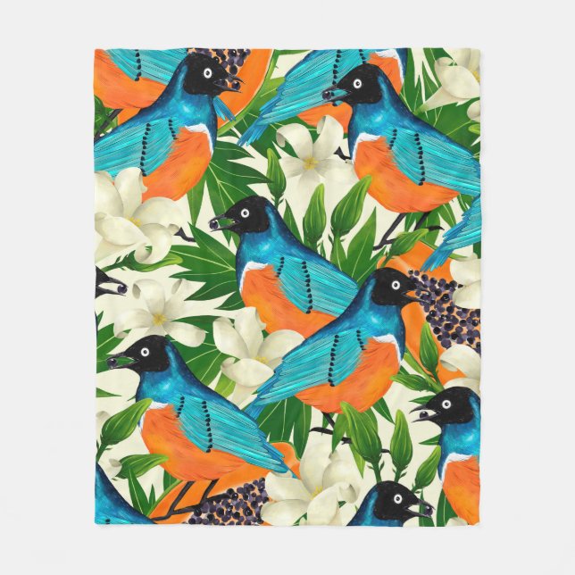 Surface pattern with papaya fruits,leaves and flow fleece blanket (Front)