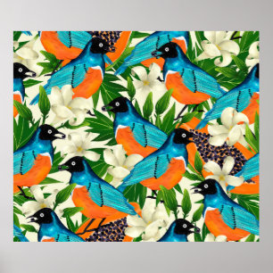 Surface pattern with papaya fruits,leaves and flow poster