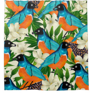 Surface pattern with papaya fruits,leaves and flow shower curtain