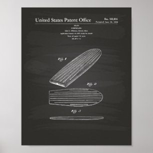 Surfboard 1958 Patent Art Chalkboard Poster