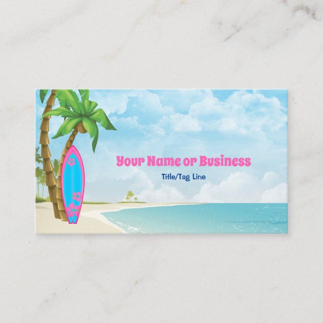 Surfboard and Beach Tropical Surfing Business Card (Front)