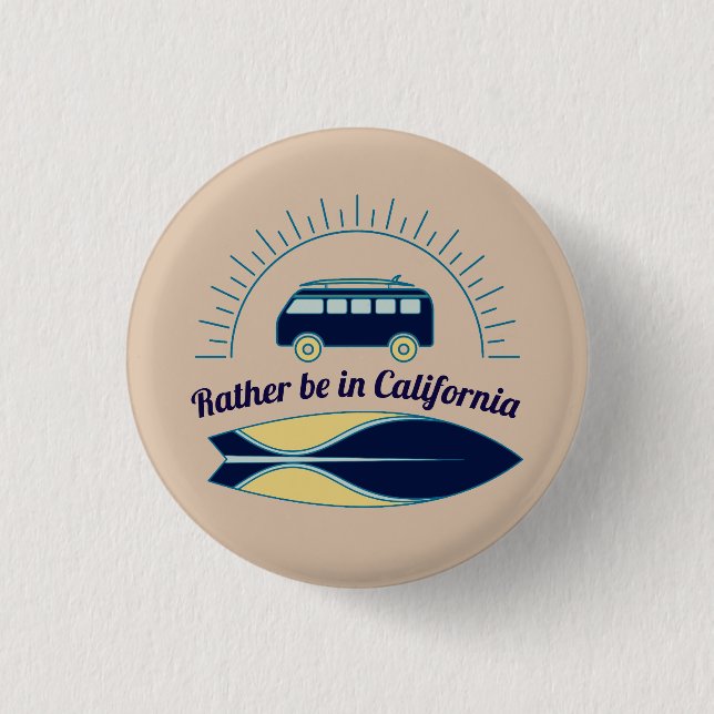 Surfboard and Camper California 3 Cm Round Badge (Front)