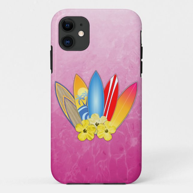 Surfboard and Hibiscus Flowers Case-Mate iPhone Case (Back)
