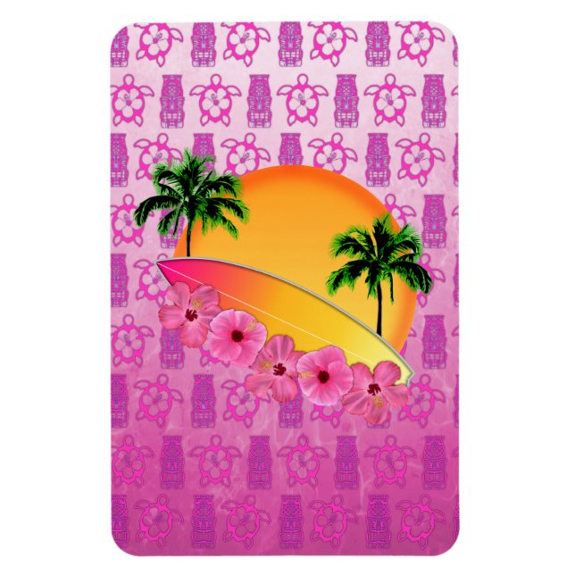 Surfboard and Hibiscus Flowers Magnet (Vertical)