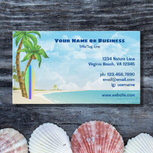 Surfboard and Palm Trees Tropical Beach Business Card