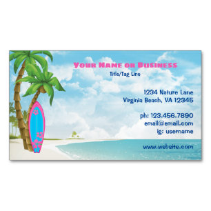 Surfboard and Palm Trees Tropical Beach Magnetic Business Card