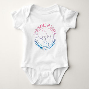 Surfboard And Shark Funny Summer Beach Vacation  Baby Bodysuit