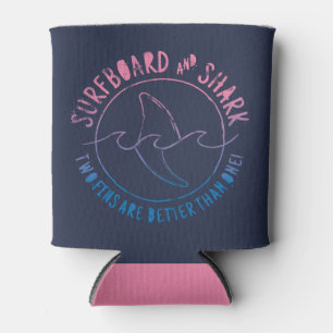 Surfboard And Shark Funny Summer Beach Vacation  Can Cooler
