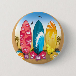 Surfboard Beach 6 Cm Round Badge
