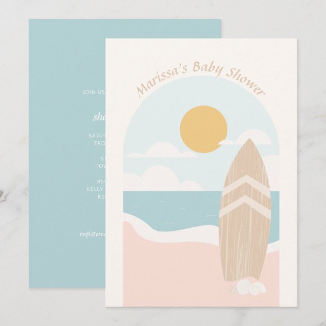 Surfboard Beach Baby Shower Invitation (Front/Back)