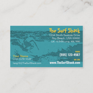 Surfboard, Beach, Coastal & Surfing Store Contact Business Card