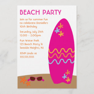 Surfboard Beach Party Invitations