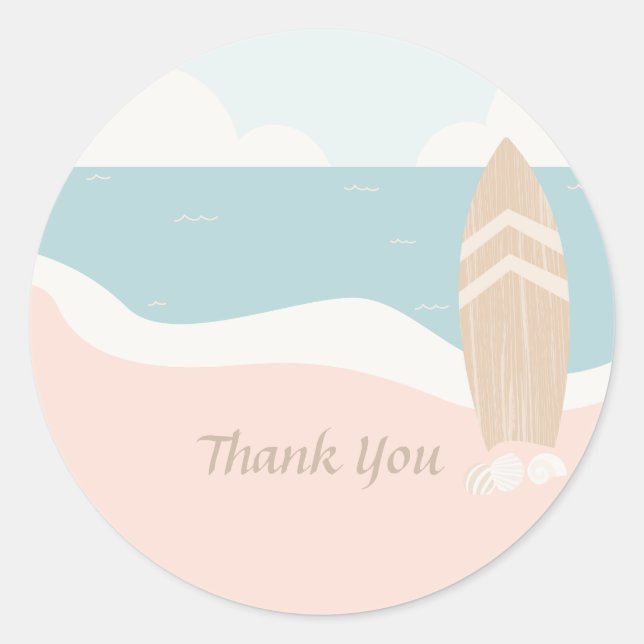 Surfboard Beach Thank You Classic Round Sticker (Front)