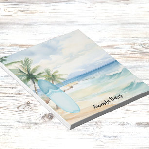 Surfboard beach tropical palm trees notepad