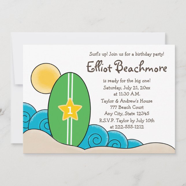 Surfboard Birthday Party for Kids (Any Age) Invitation (Front)